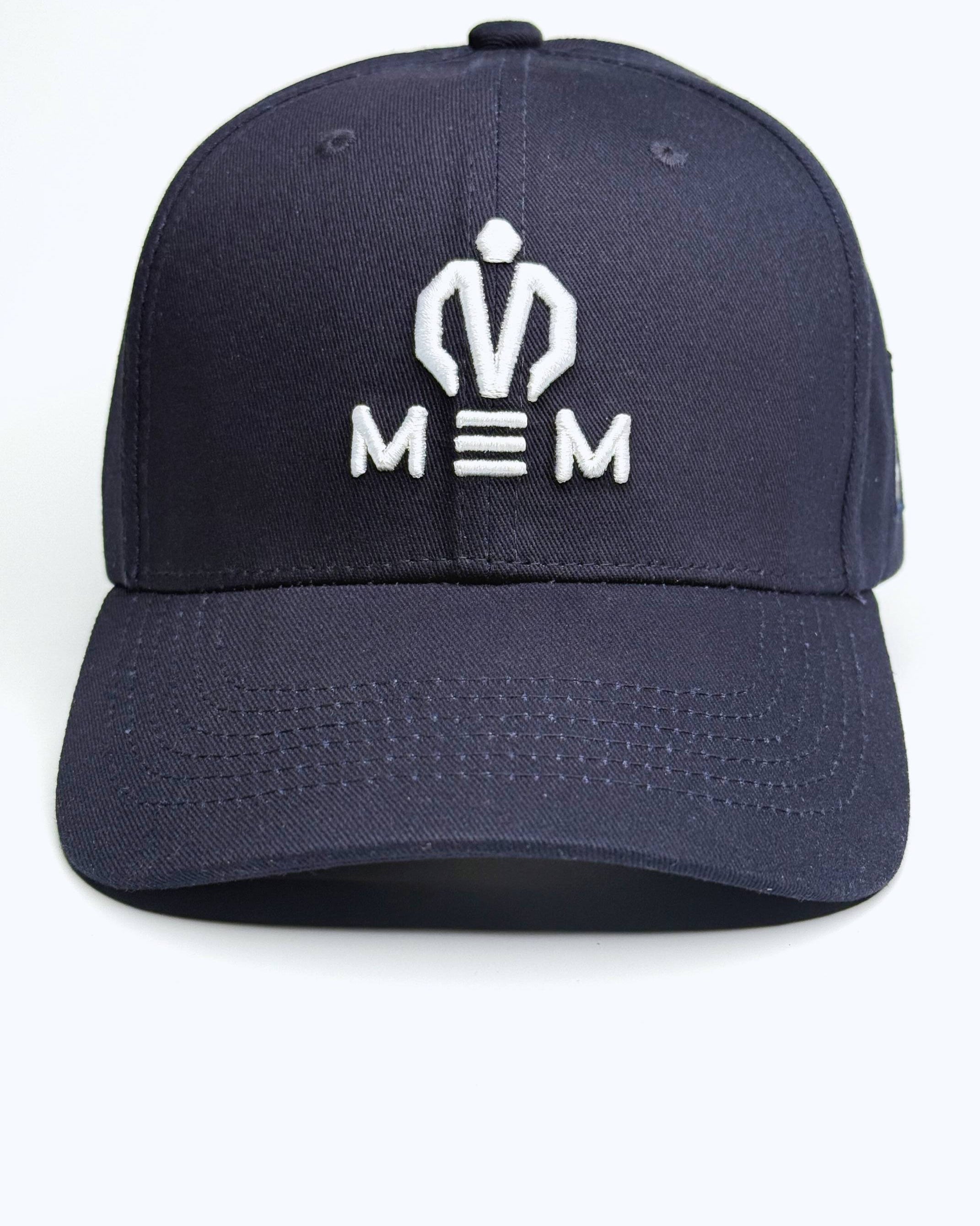 Dark Navy blue cap with white logo on a white background