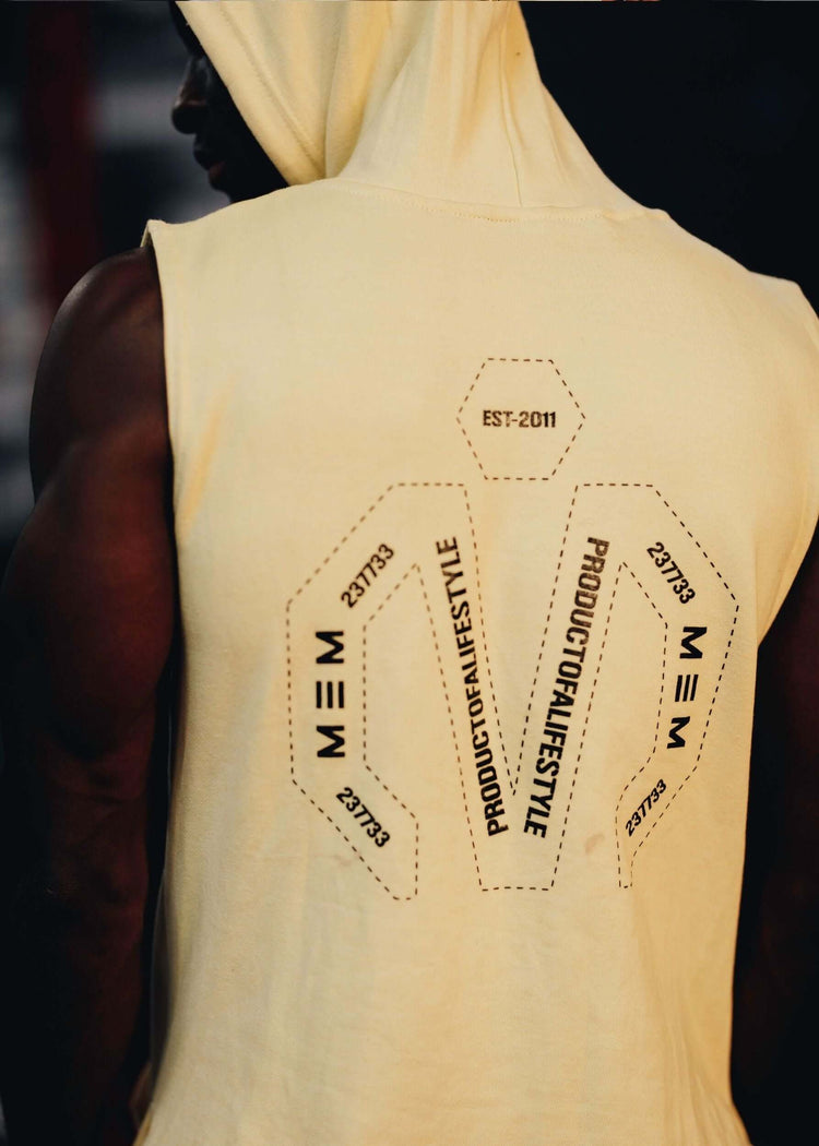 MEMFitness French Terry Soft Yellow Sleeveless Hoodie-MEMFitness