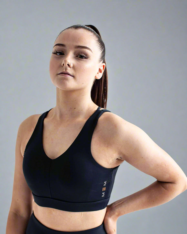 Black Double Padded Acetate Sports Bra for Gym & Yoga-MEMFitness