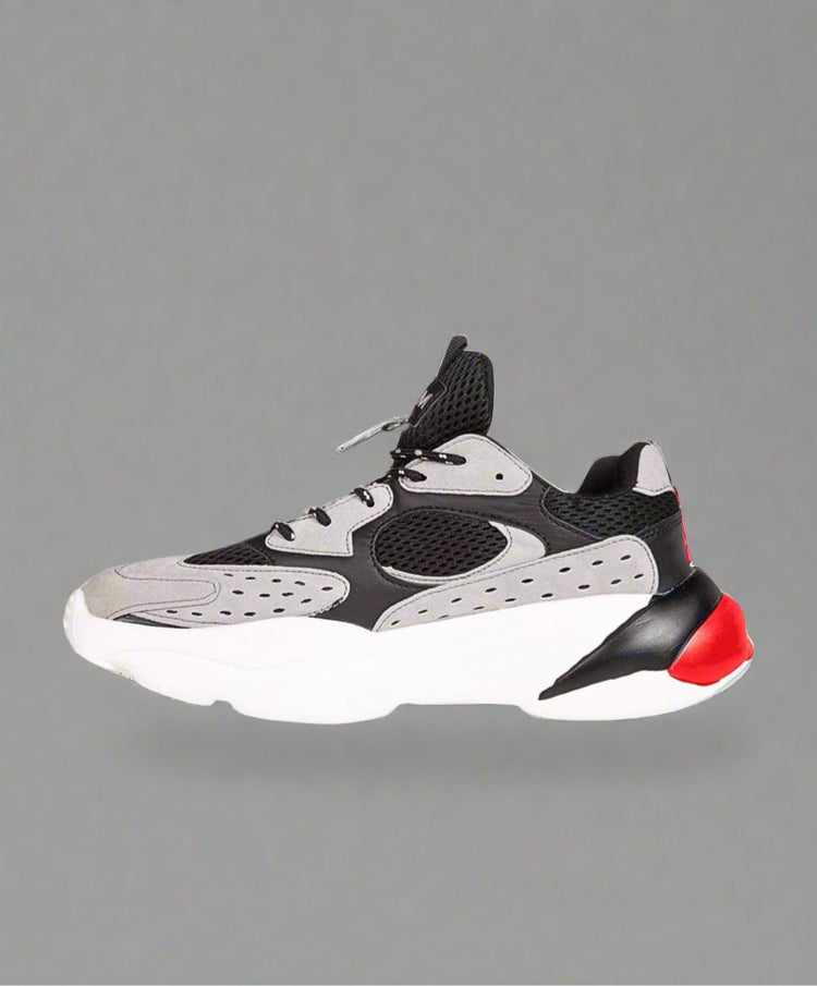 MEMFitness Classic Mesh & Pu Leather Runners Grey/Black-MEMFitness