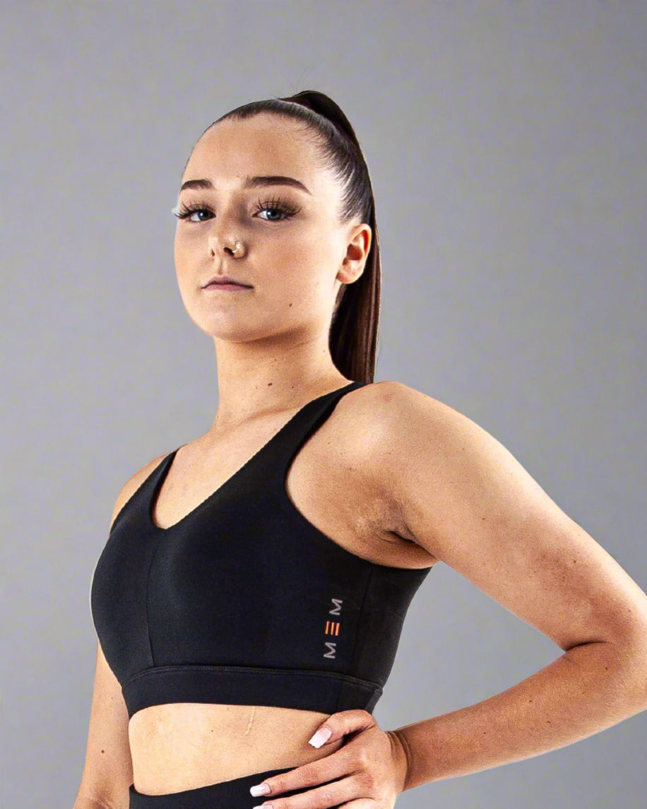 Black Double Padded Acetate Sports Bra for Gym & Yoga-MEMFitness