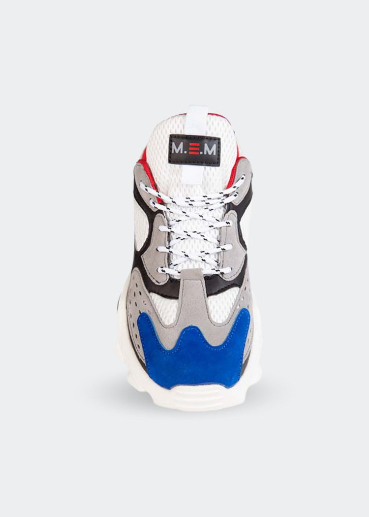 MEMFitness Classic Mesh Pu Leather Runners White & Blue-MEMFitness