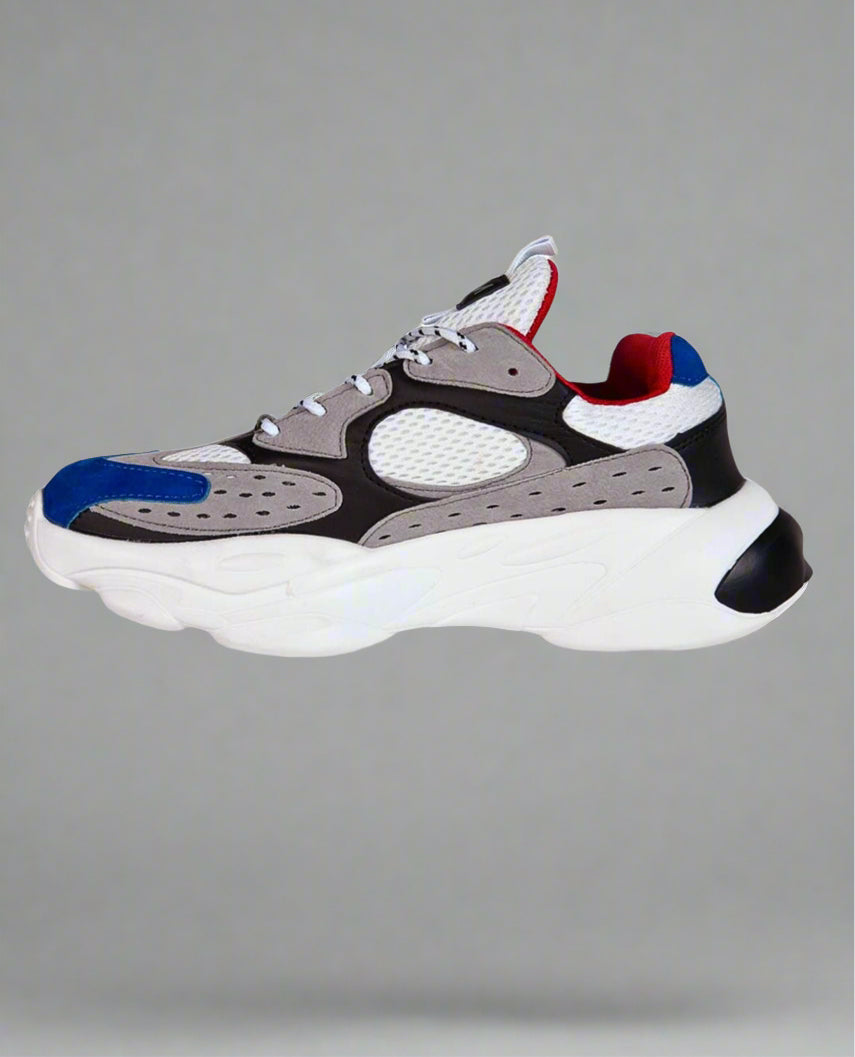 MEMFitness Classic Mesh Pu Leather Runners White & Blue-MEMFitness