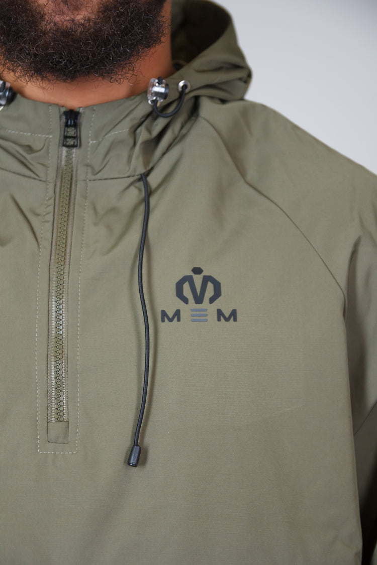 Khaki Green Water-Resistant Anorak Jacket-MEMFitness