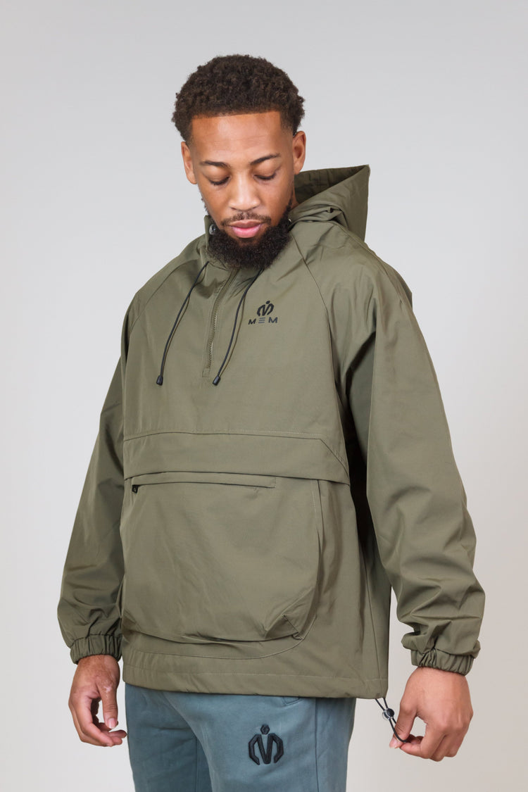 Khaki Green Water-Resistant Anorak Jacket-MEMFitness