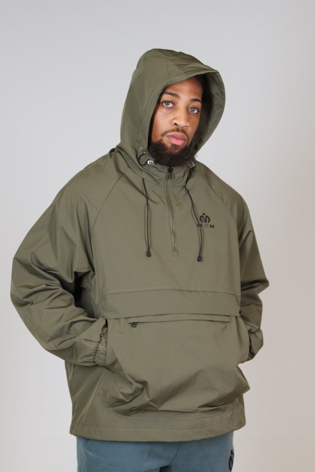 Khaki Green Water-Resistant Anorak Jacket-MEMFitness
