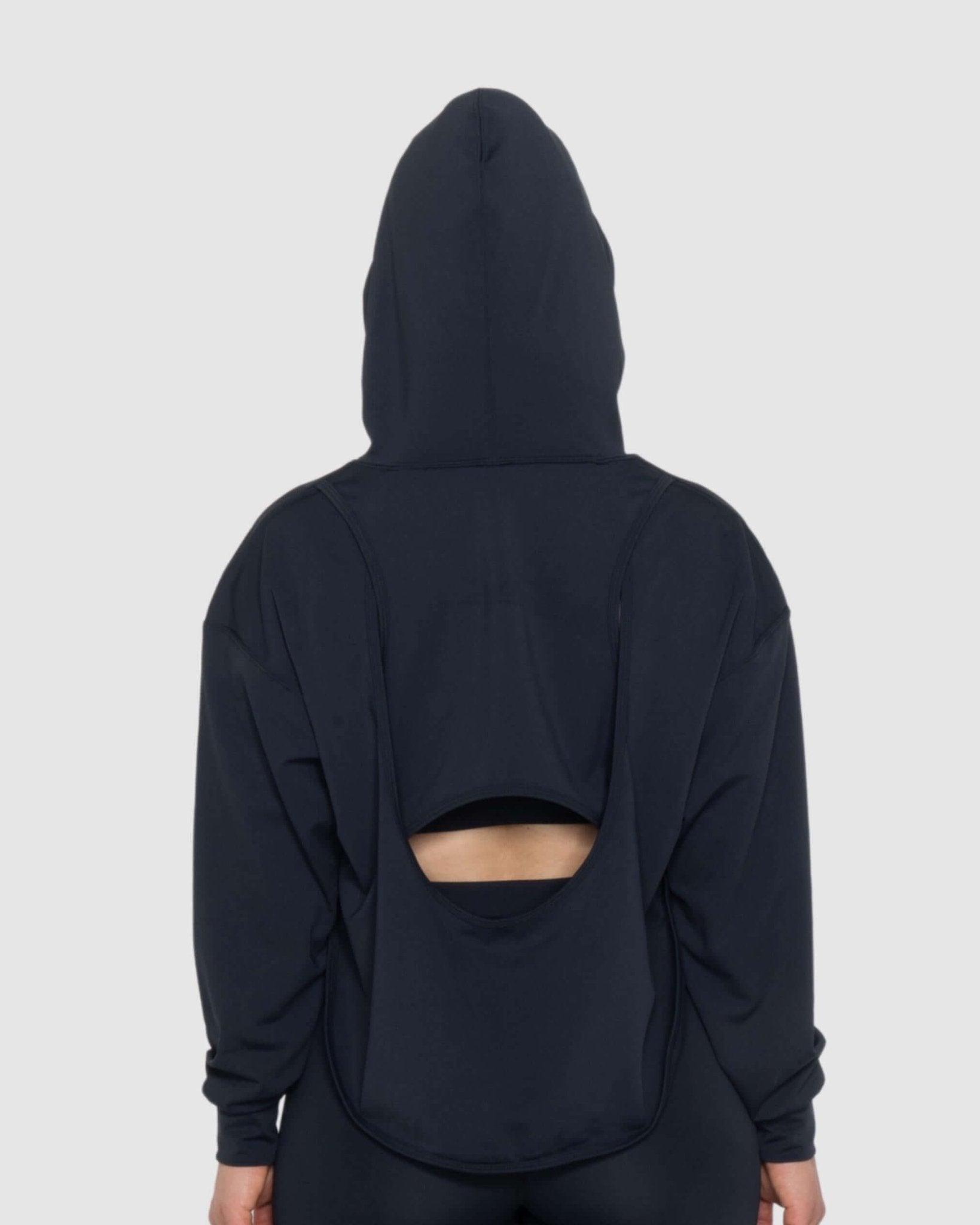 Black Acetate Open Back Hoodie For Gym and Yoga - MEMFitness