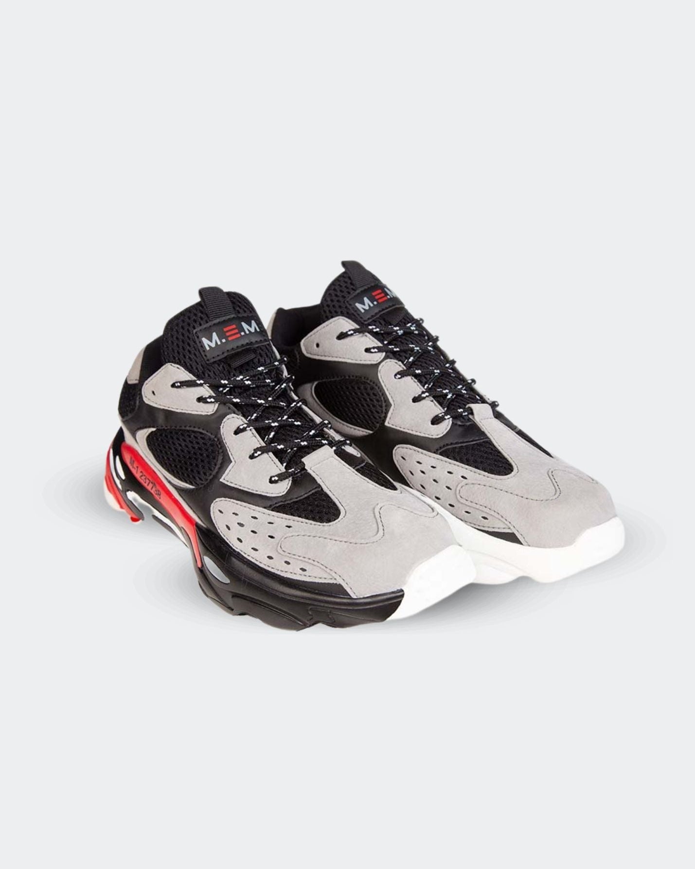 MEMFitness Classic Mesh & Pu Leather Runners Grey/Black - MEMFitness