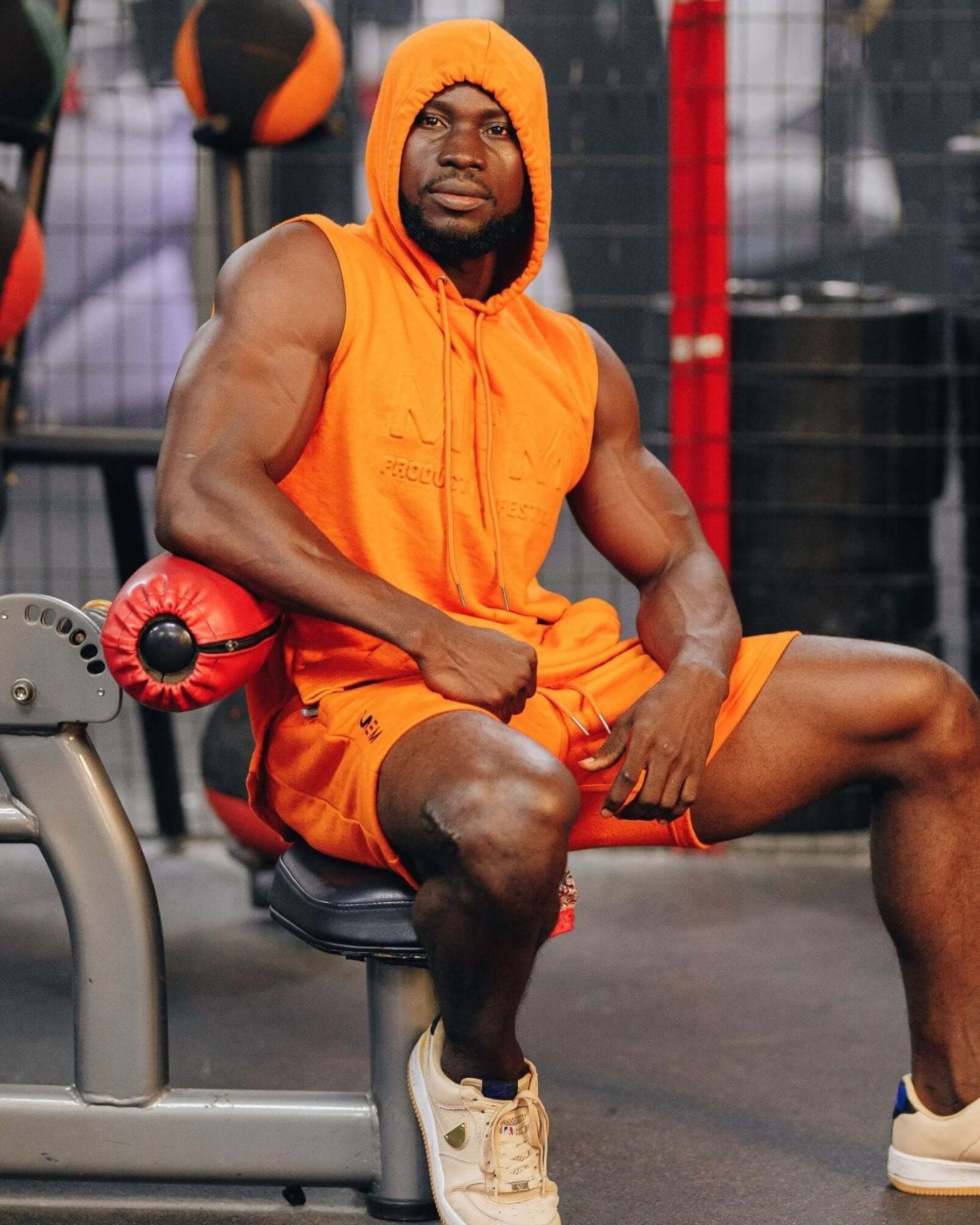 MEMFitness French Terry Orange Sleeveless Hoodie - MEMFitness