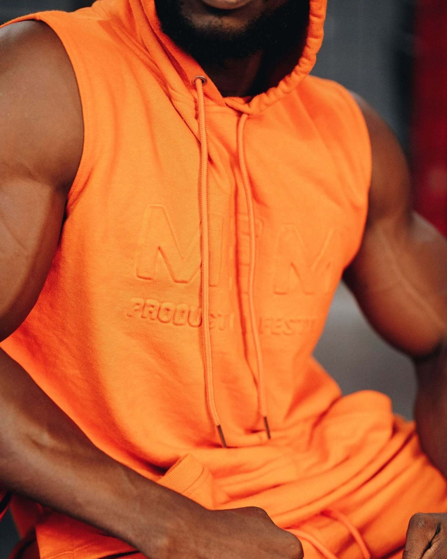 MEMFitness French Terry Orange Sleeveless Hoodie - MEMFitness