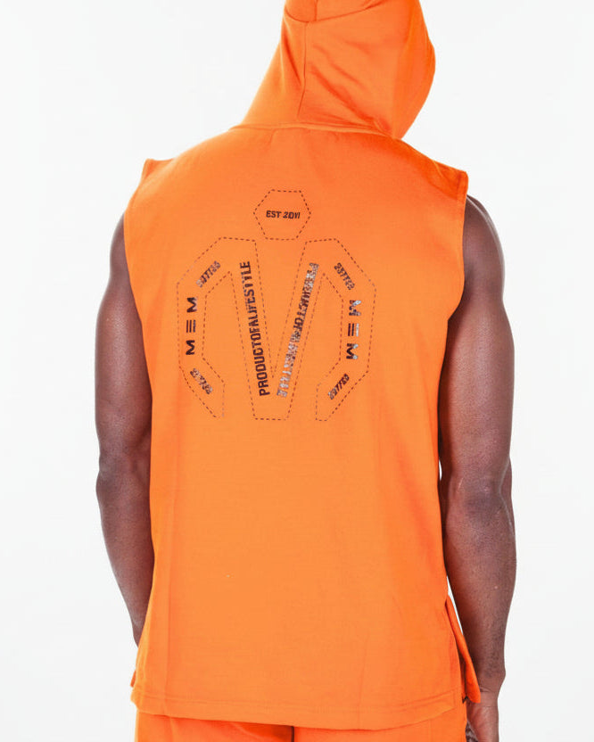 MEMFitness French Terry Orange Sleeveless Hoodie - MEMFitness