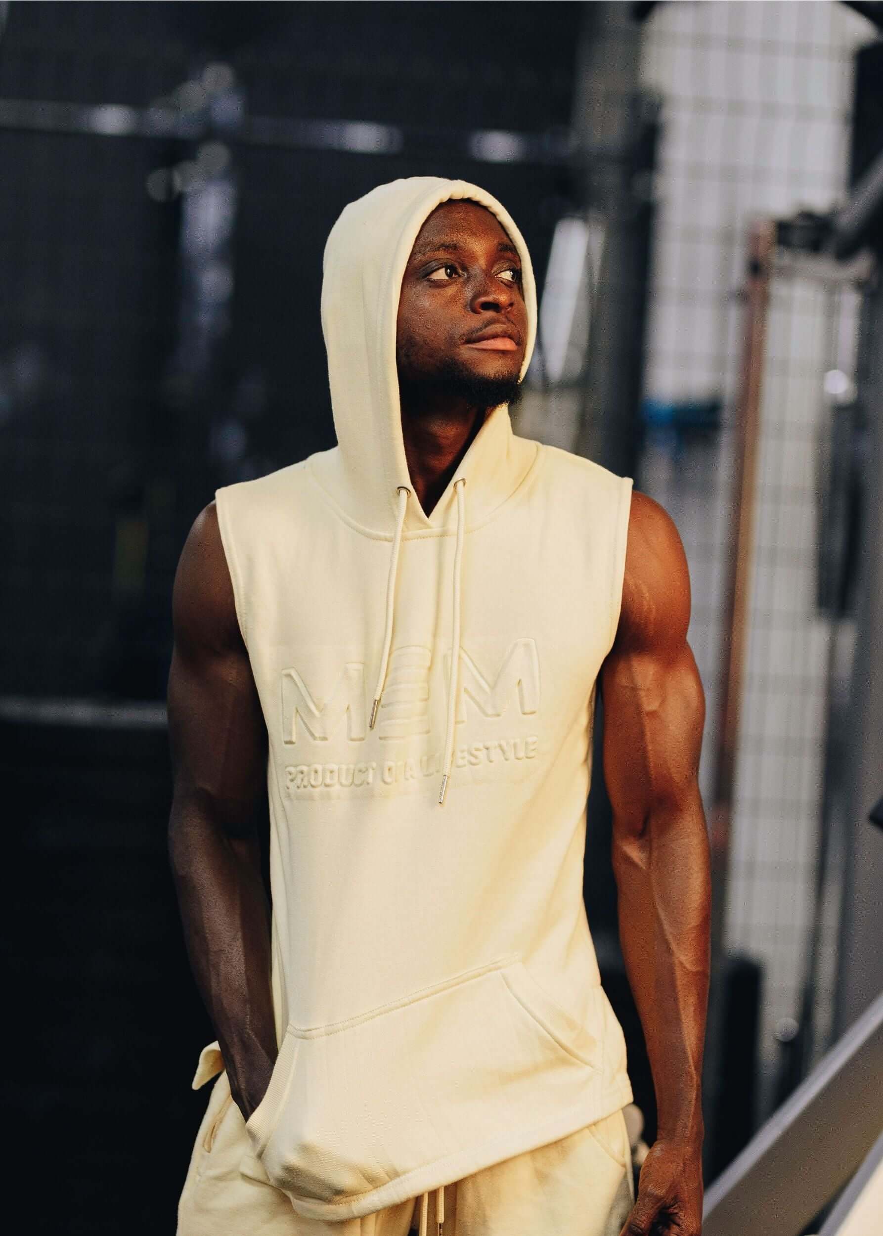 MEMFitness French Terry Soft Yellow Sleeveless Hoodie