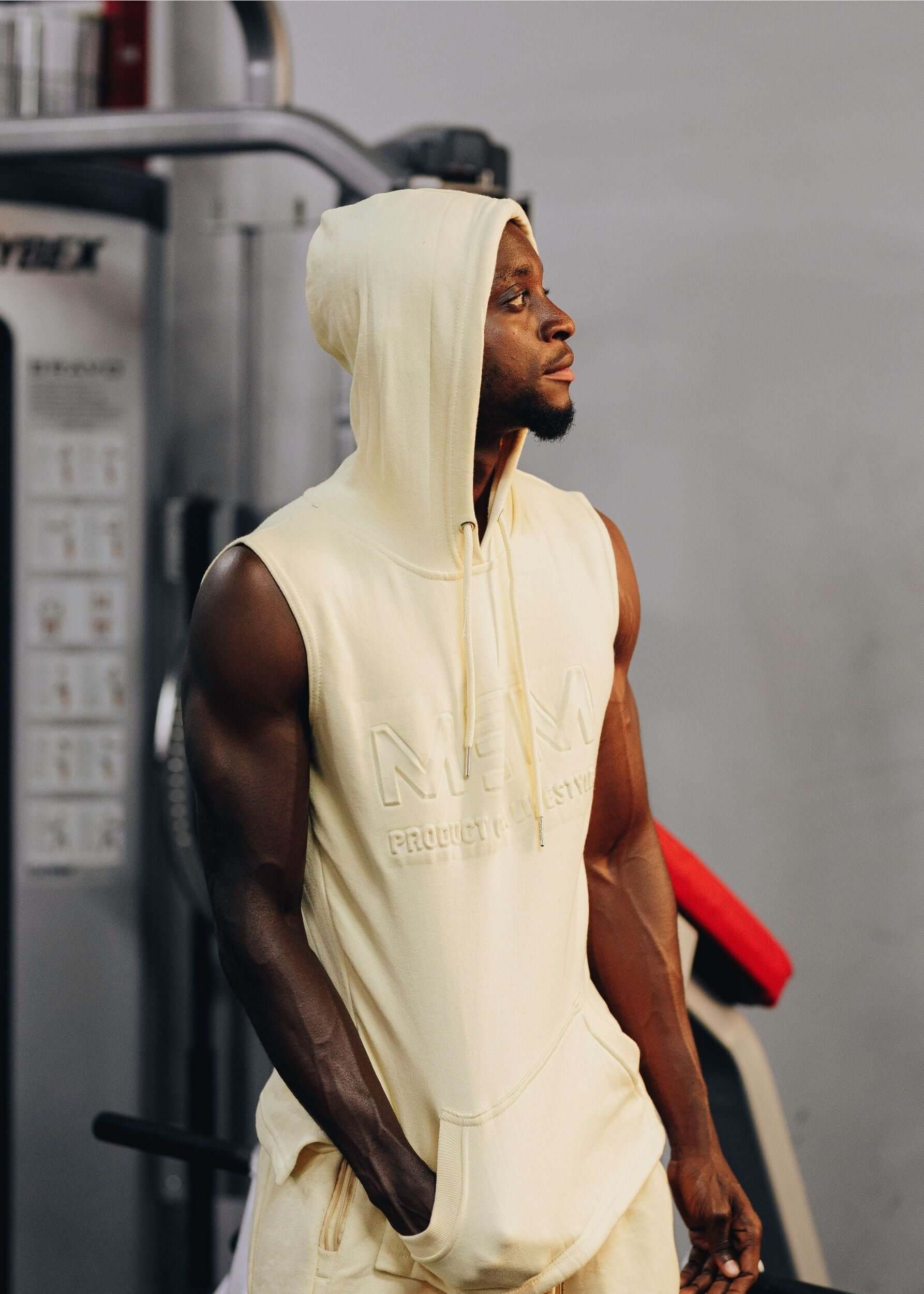 MEMFitness French Terry Soft Yellow Sleeveless Hoodie