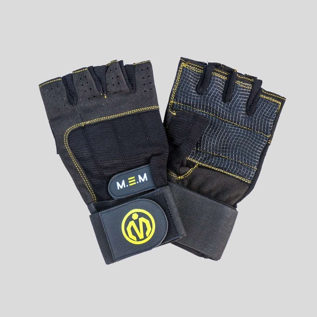 durable weight lifting gloves with yellow logo