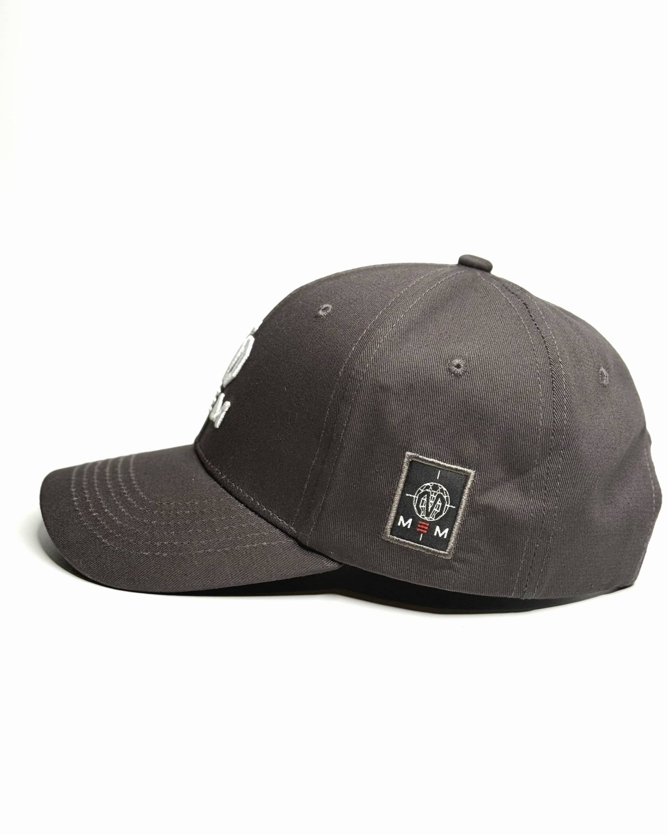 Gray cap with a logo on a white background