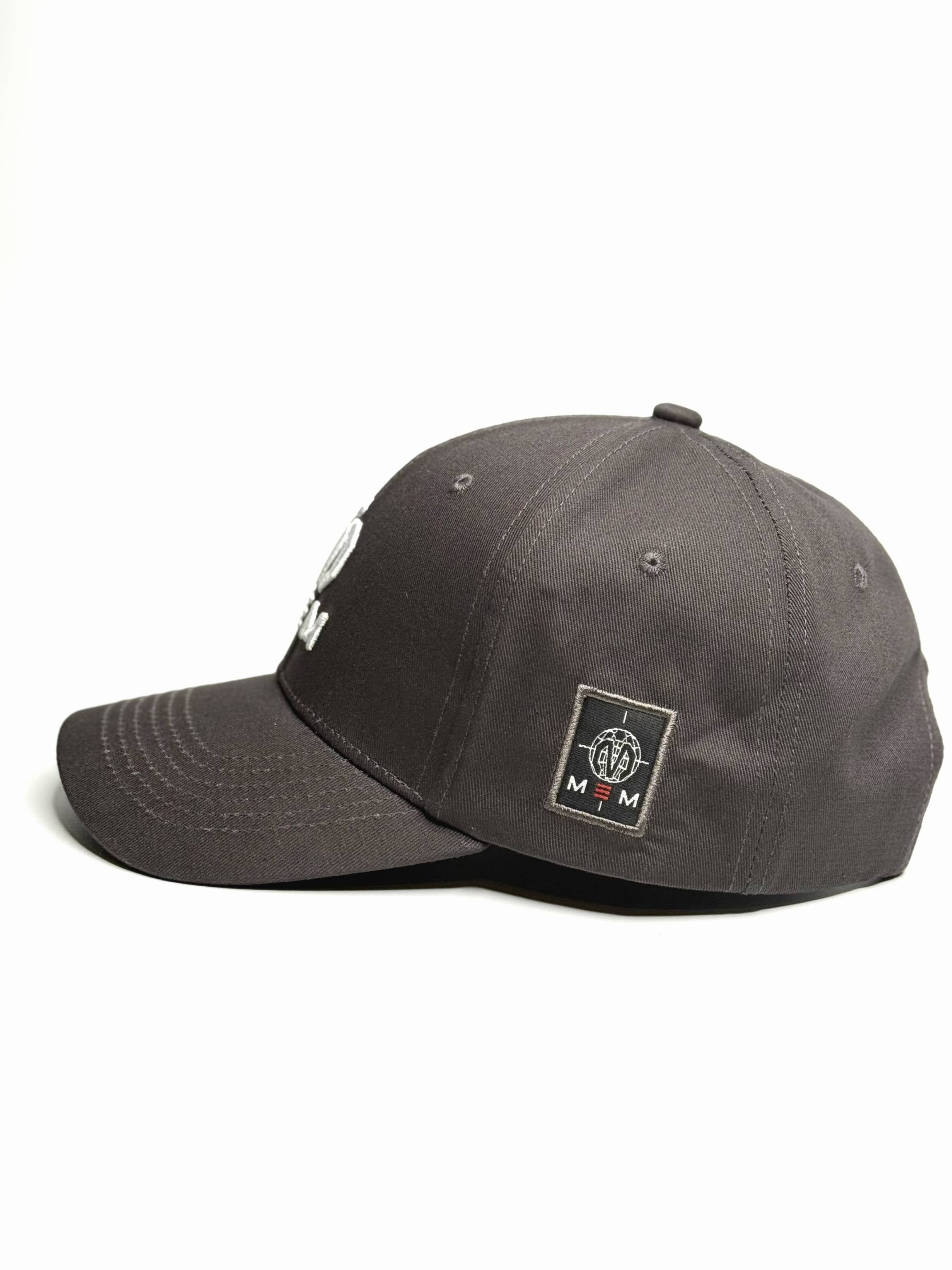 Gray cap with a logo on a white background