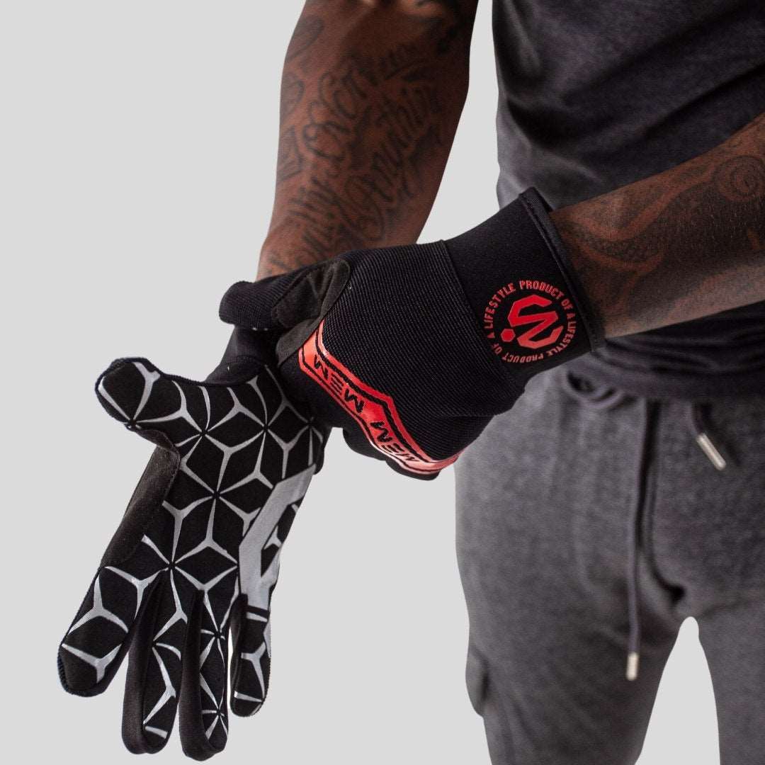 black and red weight lifting gloves 