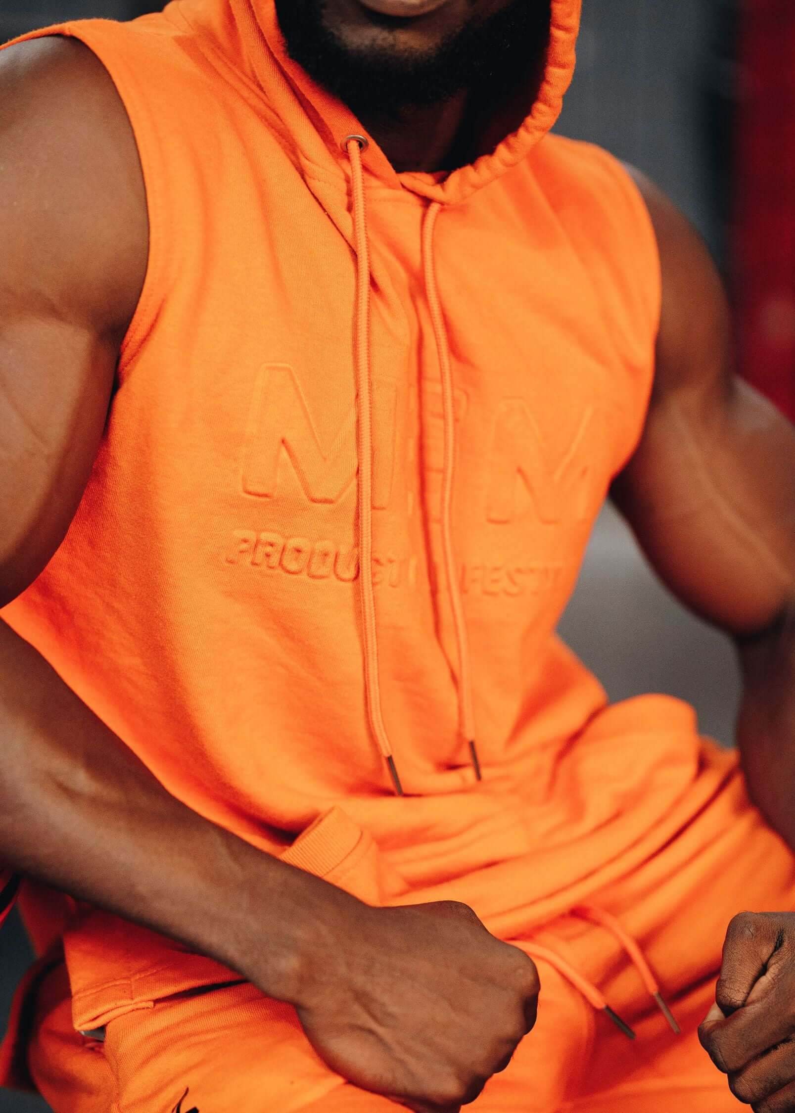 MEMFitness French Terry Orange Sleeveless Hoodie