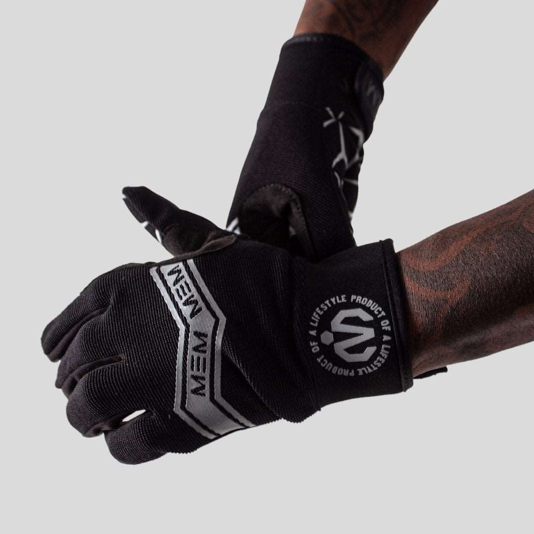 grey and black fullfingers gloves