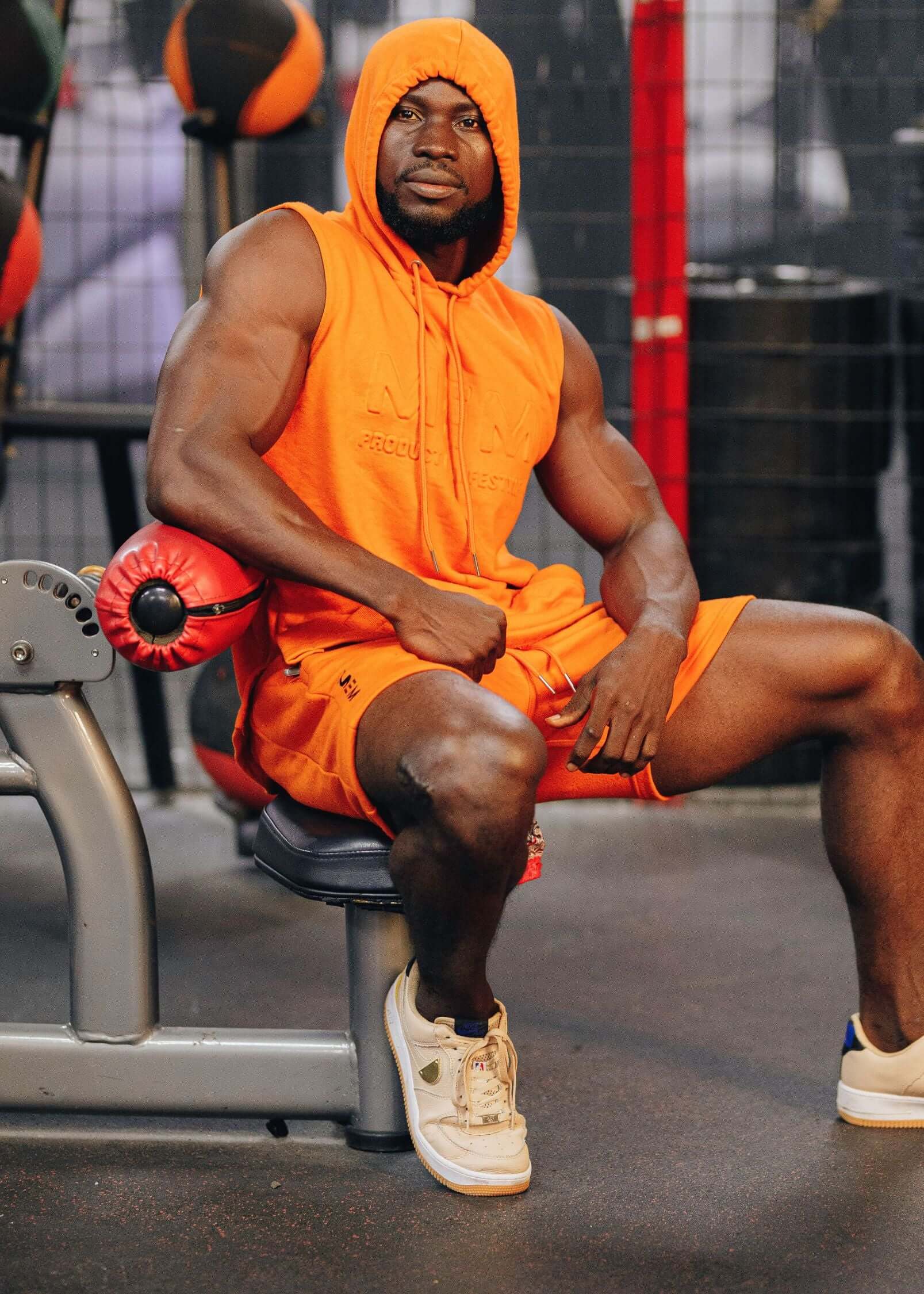 MEMFitness French Terry Orange Sleeveless Hoodie