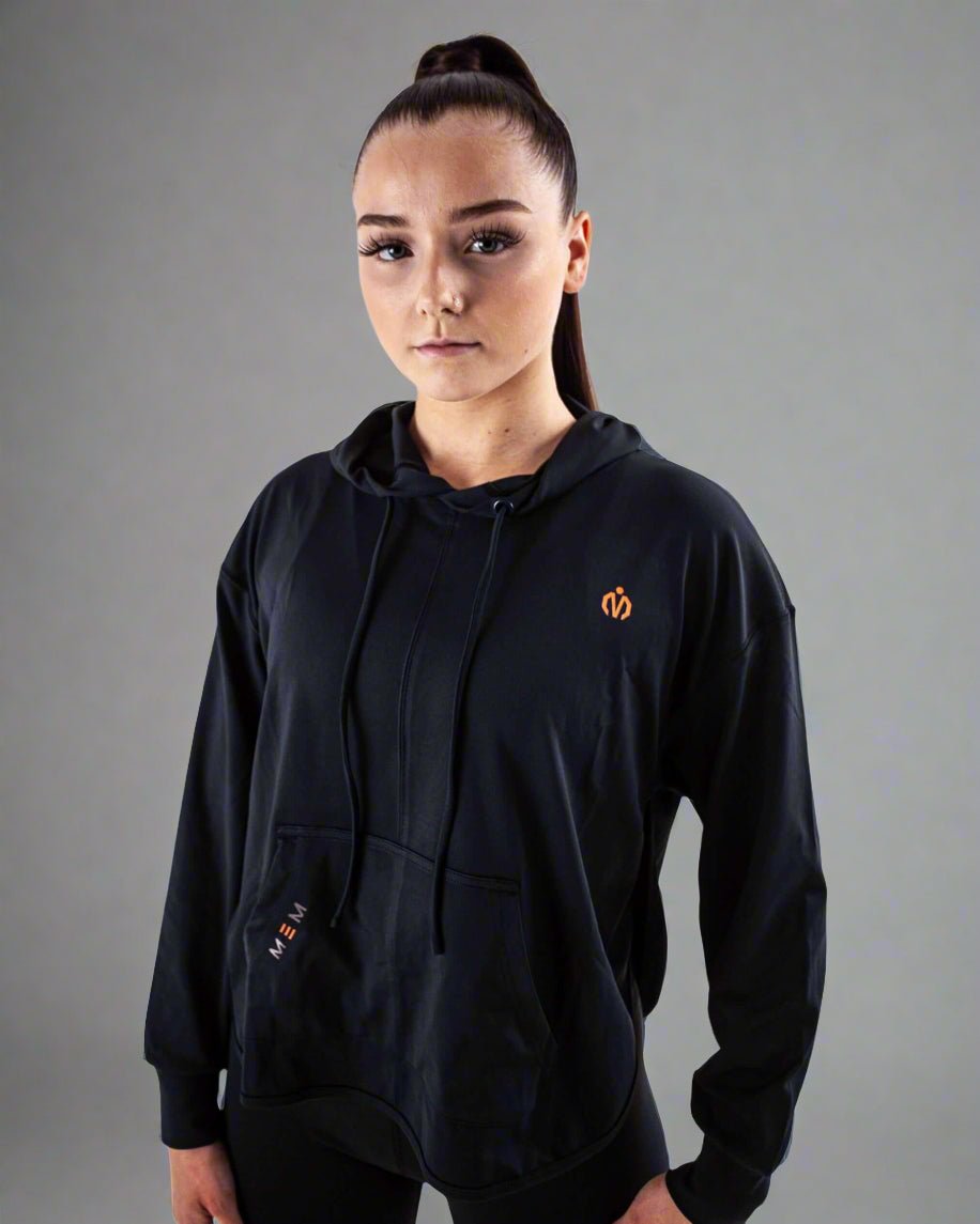 Black Acetate Open Back Hoodie For Gym and Yoga - MEMFitness