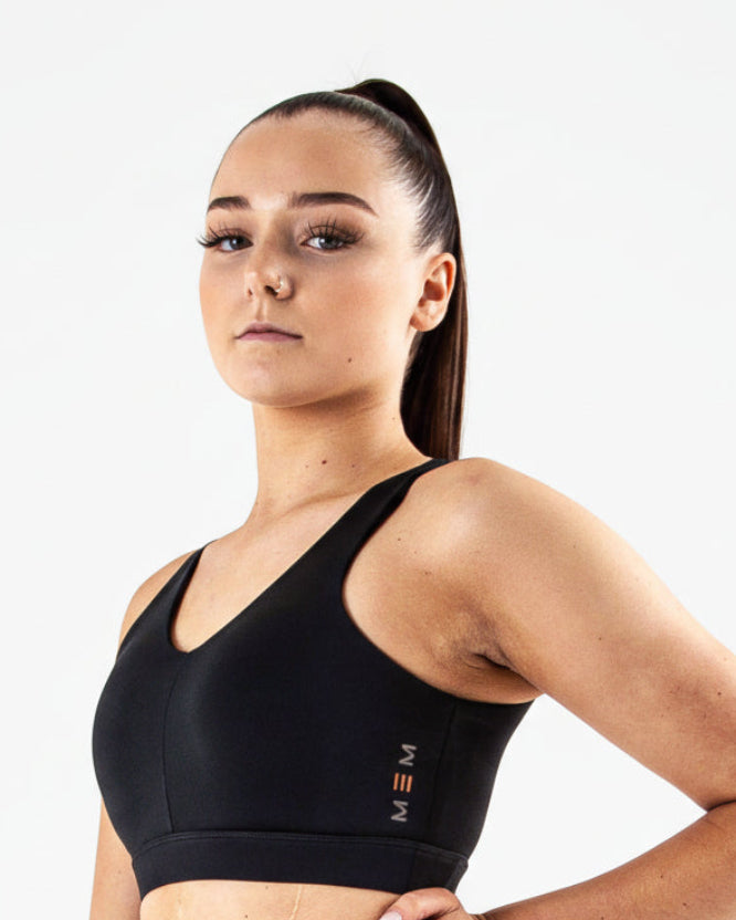 Black Double Padded Acetate Sports Bra for Gym & Yoga - MEMFitness