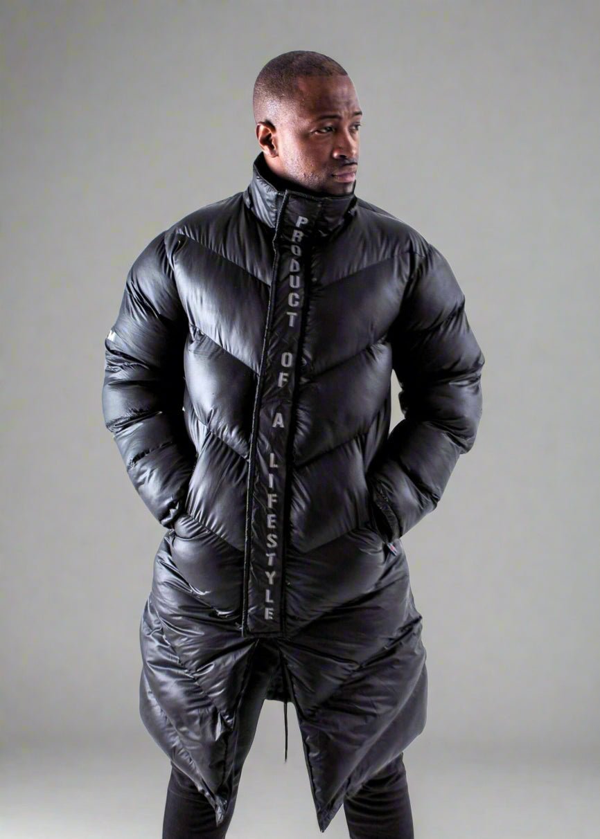 Matt Black Longline Puffer Jacket - MEMFitness