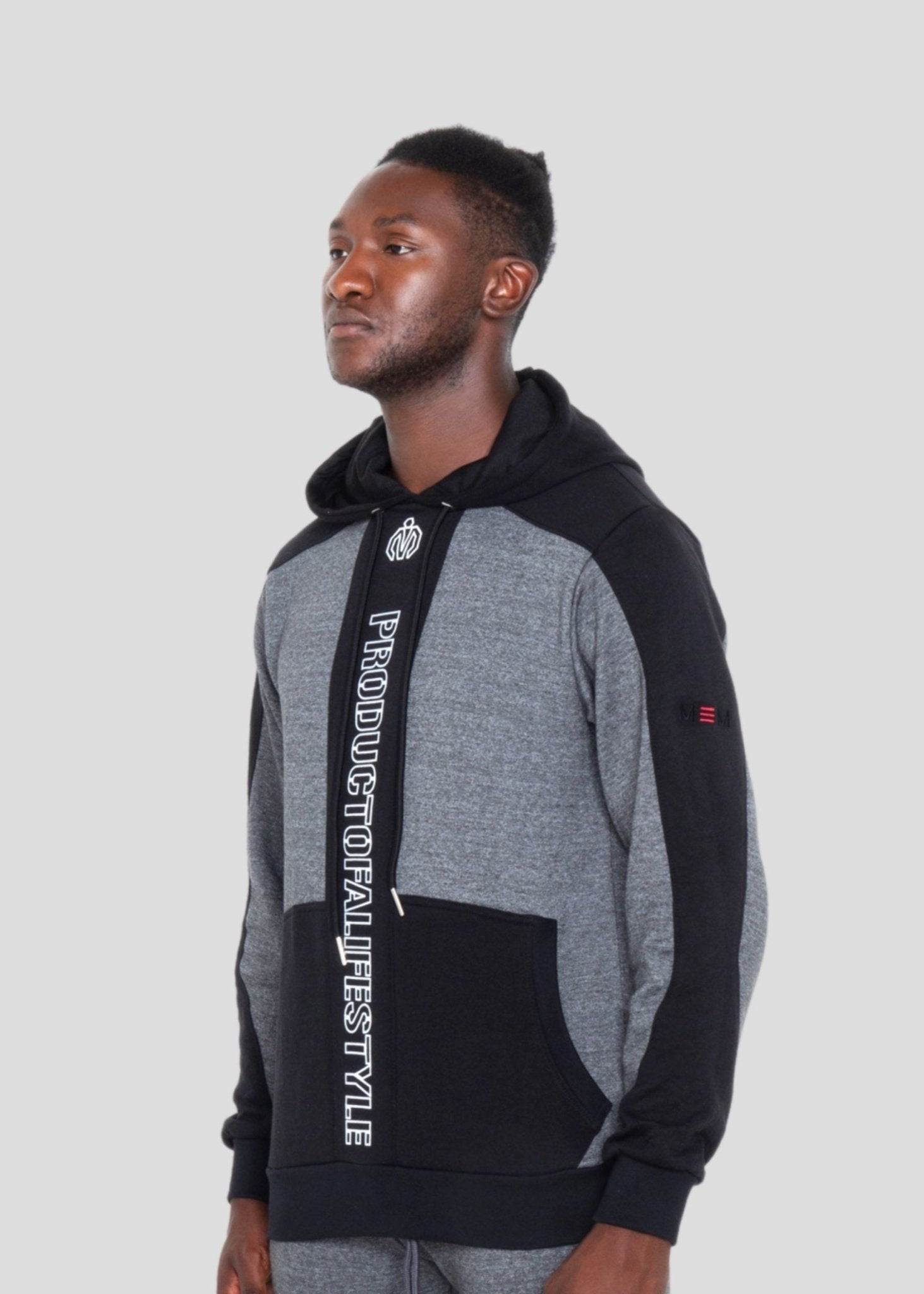 MEM - Panel Cut French Terry Hoodie Grey Black - MEMFitness