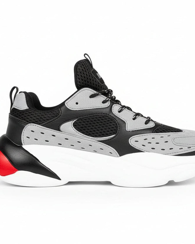 MEMFitness Classic Mesh & Pu Leather Runners Grey/Black - MEMFitness