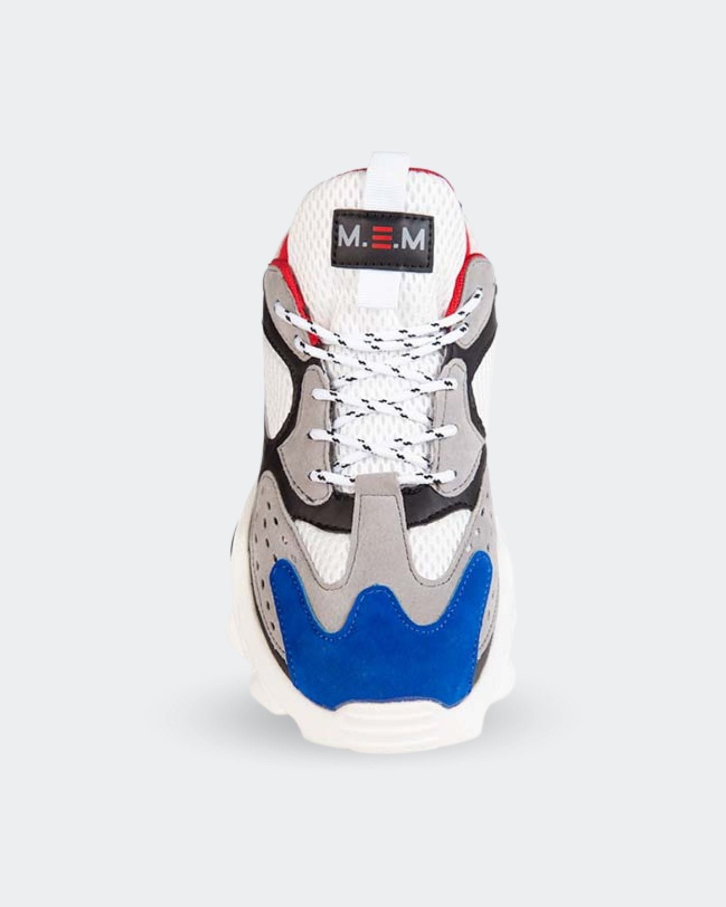 MEMFitness Classic Mesh Pu Leather Runners White & Blue - MEMFitness