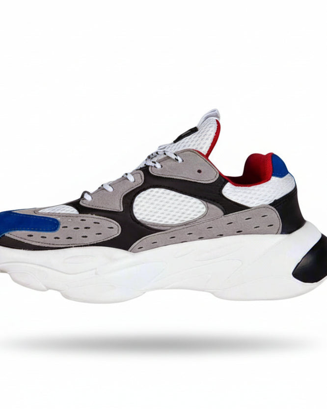 MEMFitness Classic Mesh Pu Leather Runners White & Blue - MEMFitness