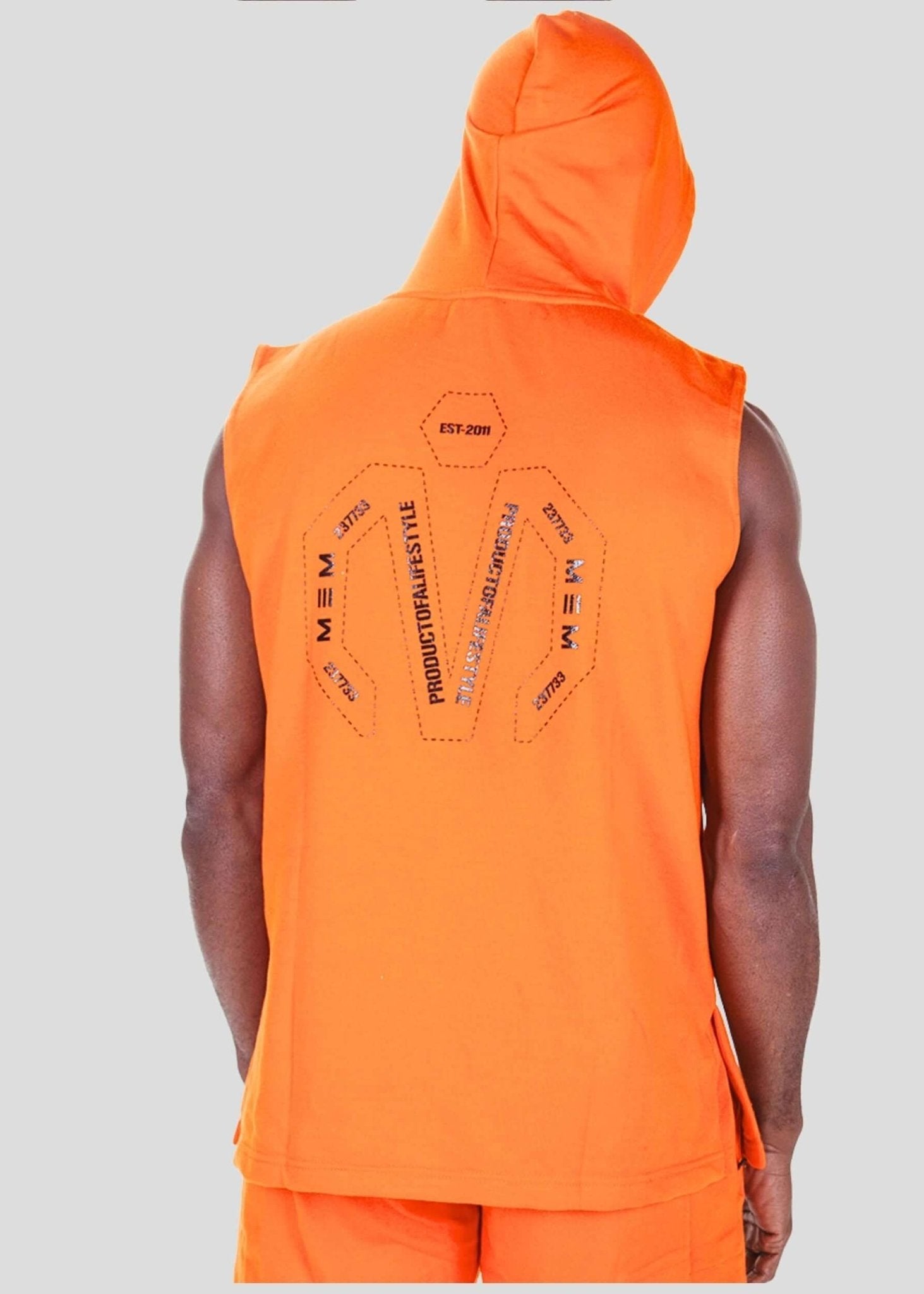 MEMFitness French Terry Orange Sleeveless Hoodie - MEMFitness