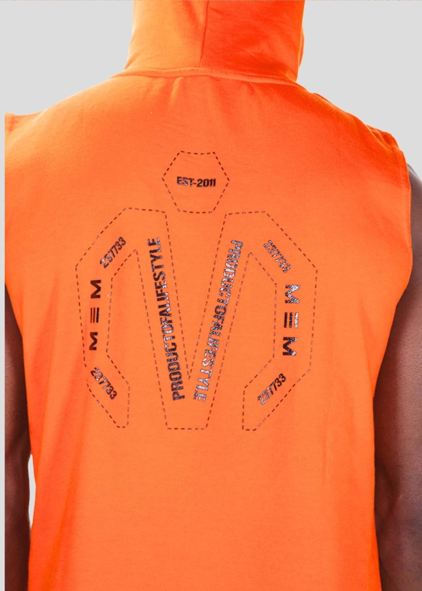 MEMFitness French Terry Orange Sleeveless Hoodie - MEMFitness