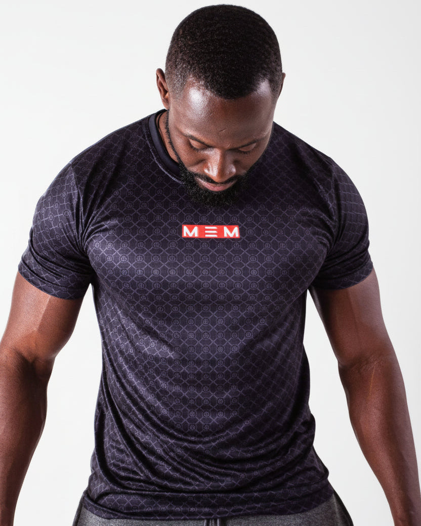 MEMFitness Quick Dry/ Anti - Bacteria Flex Icon All - over Print Black Tee - MEMFitness