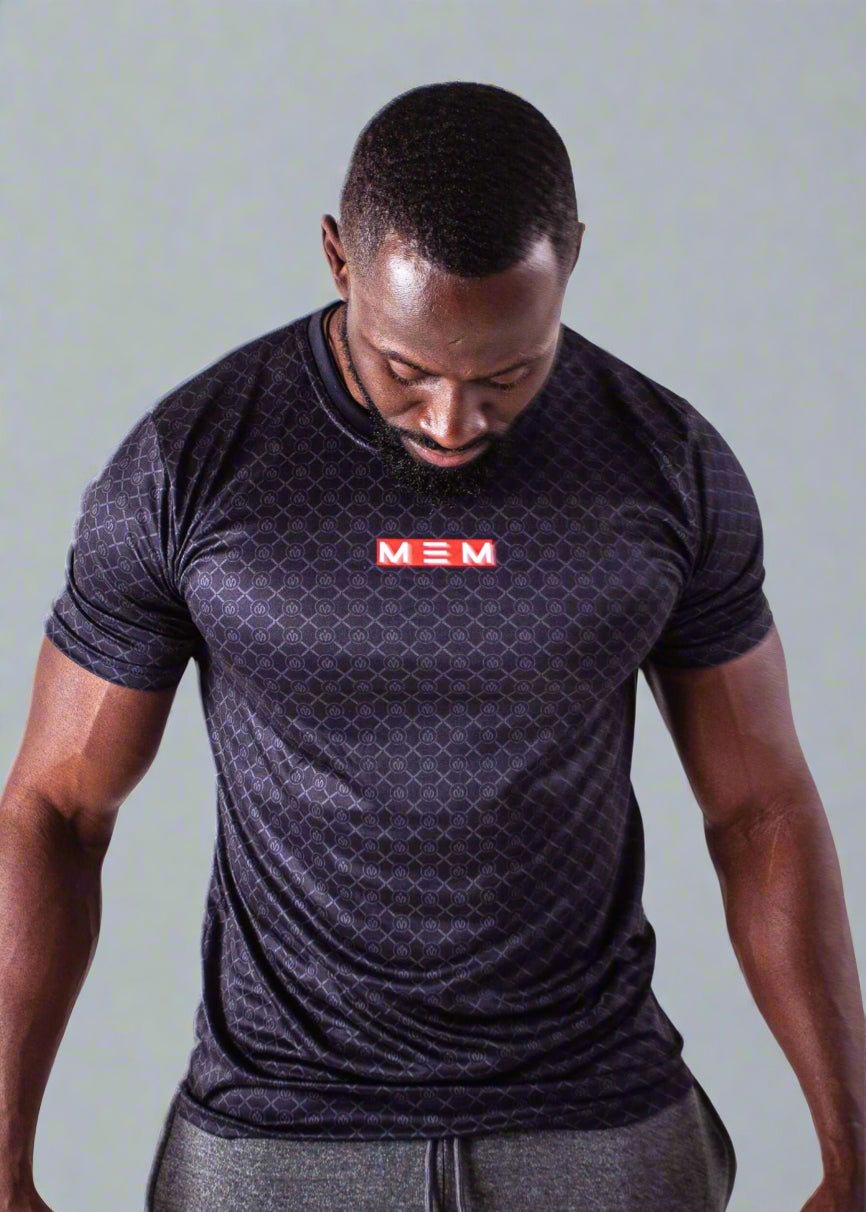 MEMFitness Quick Dry/ Anti - Bacteria Flex Icon All - over Print Black Tee - MEMFitness