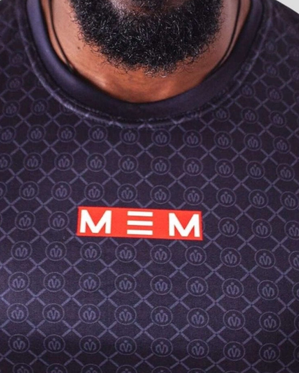 MEMFitness Quick Dry/ Anti - Bacteria Flex Icon All - over Print Black Tee - MEMFitness