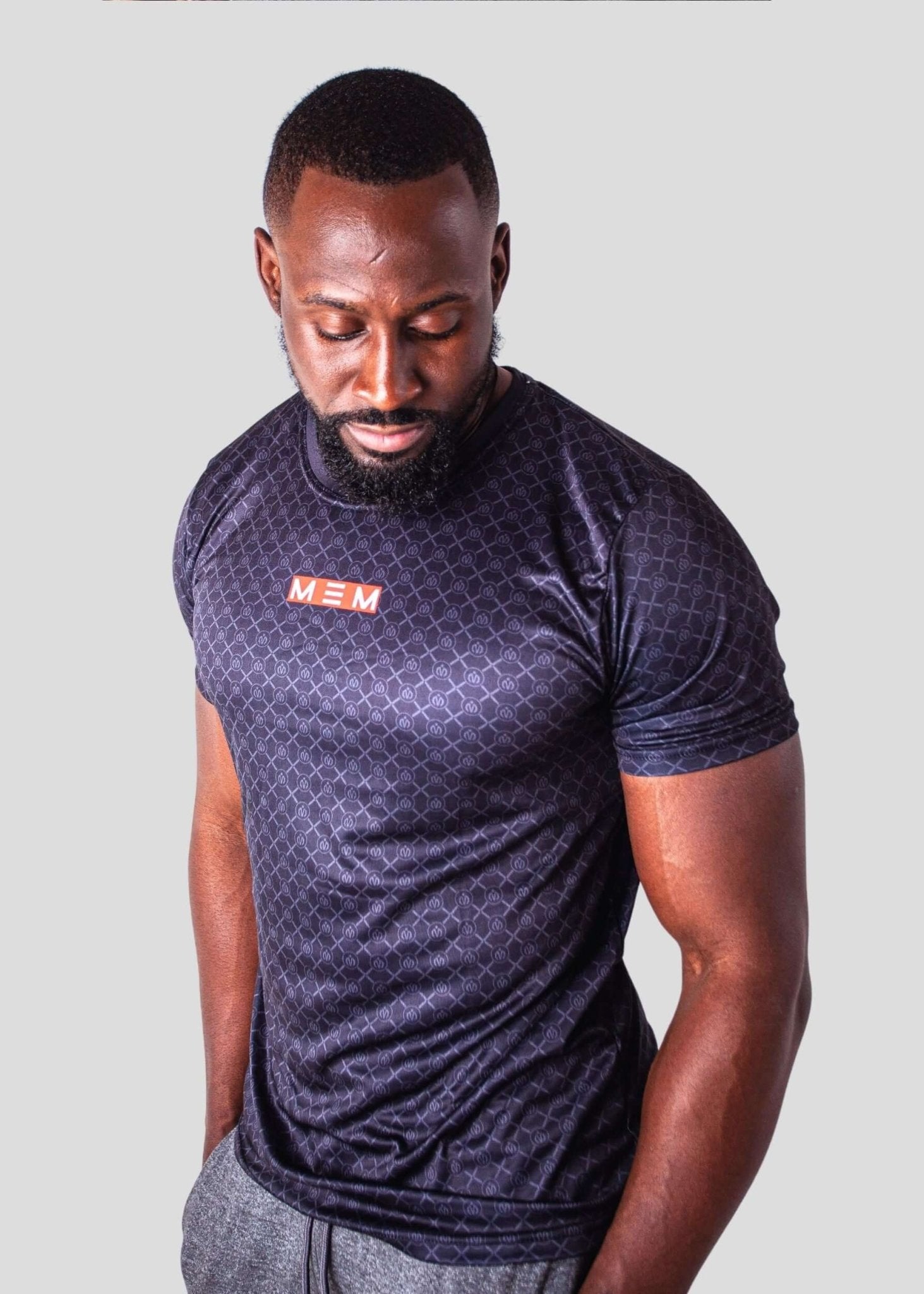 MEMFitness Quick Dry/ Anti - Bacteria Flex Icon All - over Print Black Tee - MEMFitness