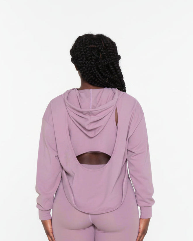 Orchid Acetate Open Back Hoodie for Gym & Yoga - MEMFitness