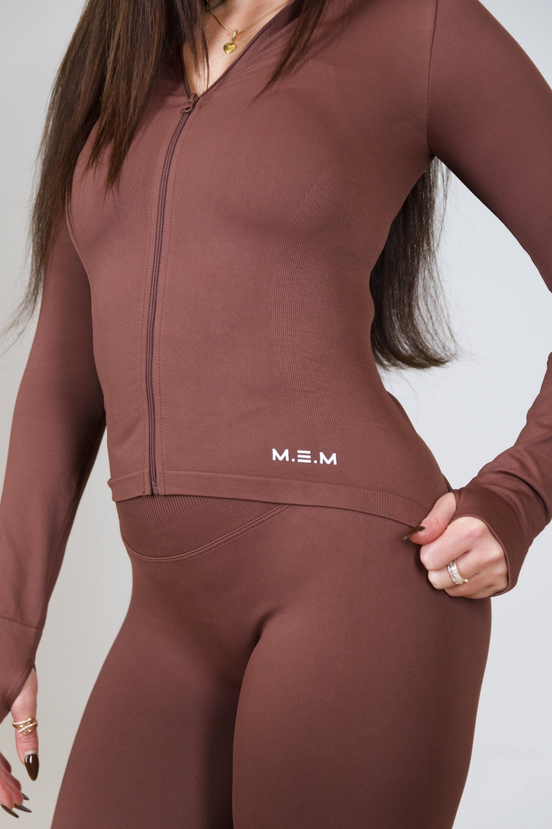 SoftSculpt Flex Zip - Up Top – Brown - MEMFitness