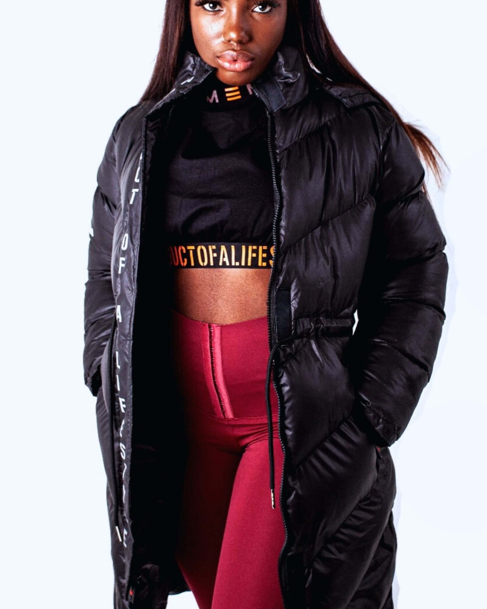 Women Matt Black Longline Puffer Jacket - MEMFitness