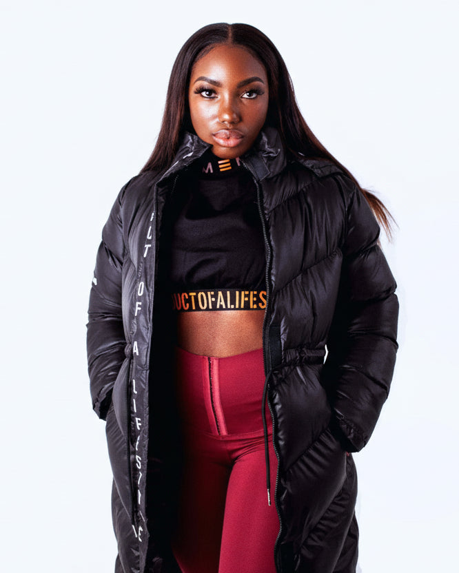 Women Matt Black Longline Puffer Jacket - MEMFitness