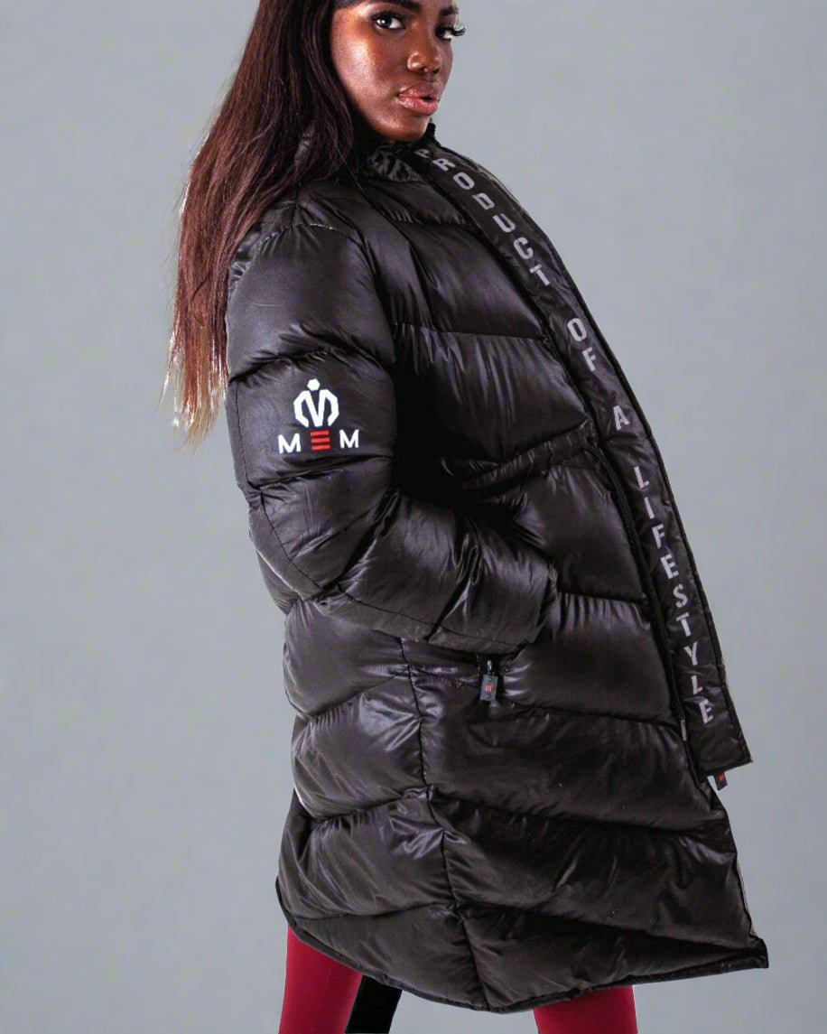 Women Matt Black Longline Puffer Jacket - MEMFitness